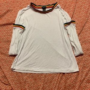 white shirt with rainbow shirt